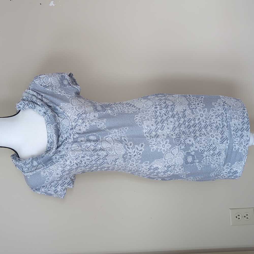 Decree Floral Cowl Neck Stretch Dress L Blue